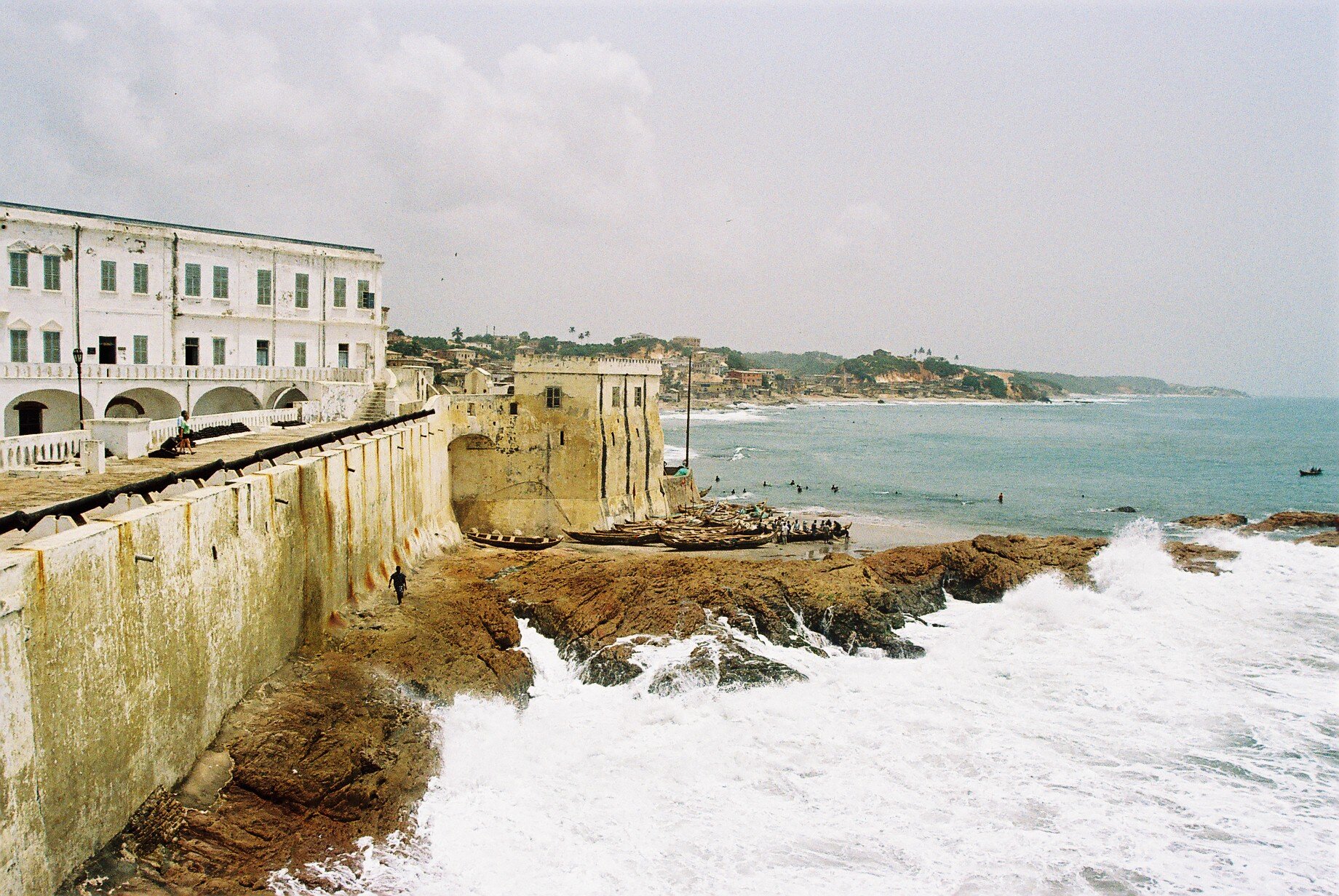 Cliffs and defense walls with canons at Cape Coast Castle